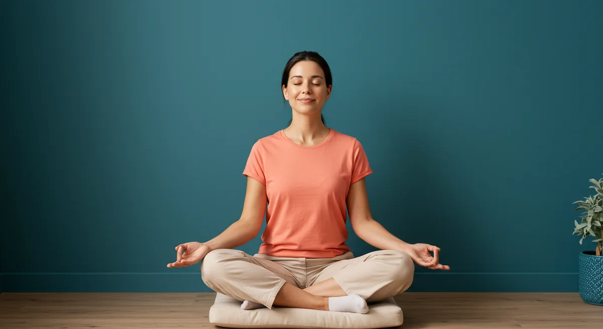Frau in entspannter Meditationshaltung beim Autogenen Training