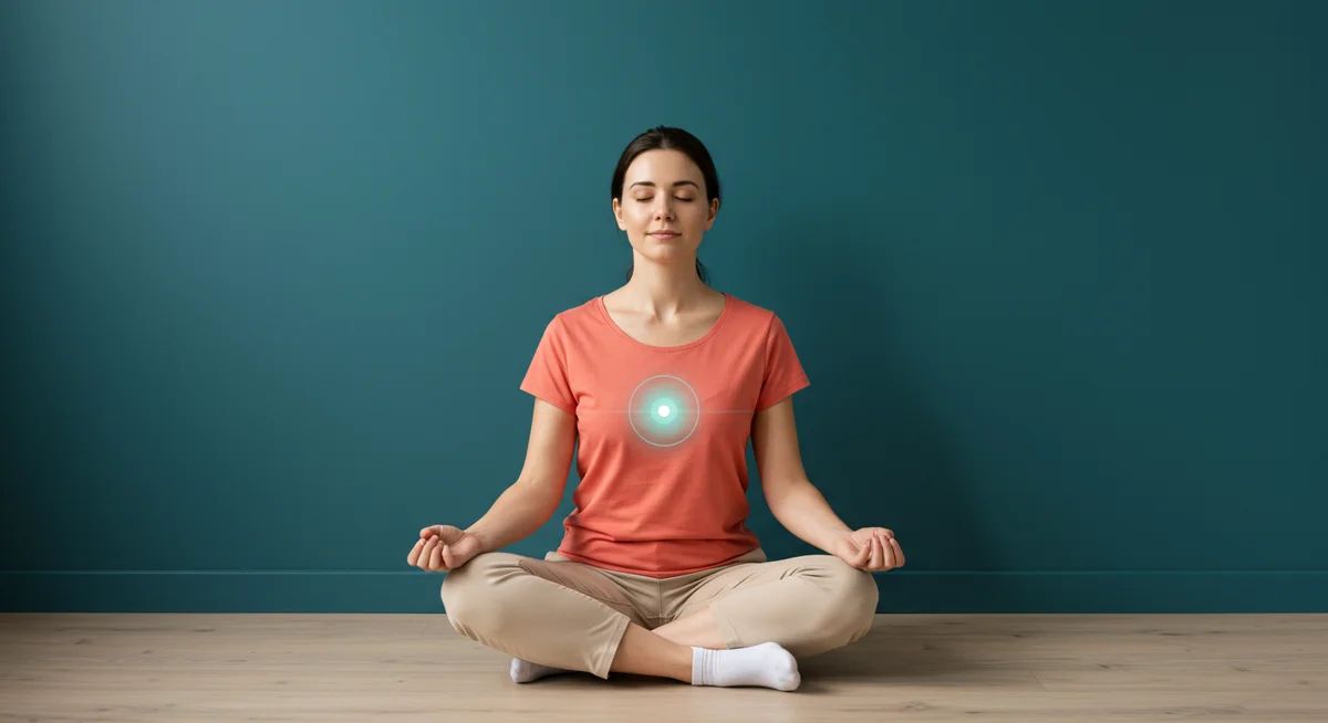 Frau praktiziert Atemübung in entspannter Haltung