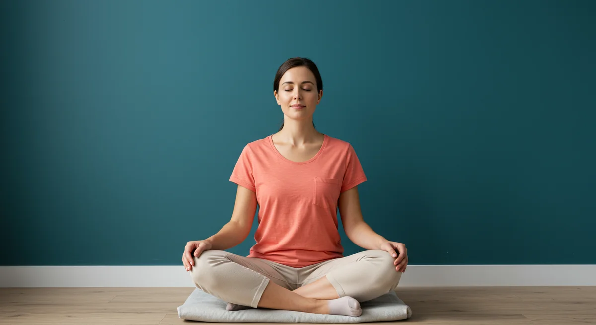 Frau praktiziert Autogenes Training in entspannter Meditationshaltung