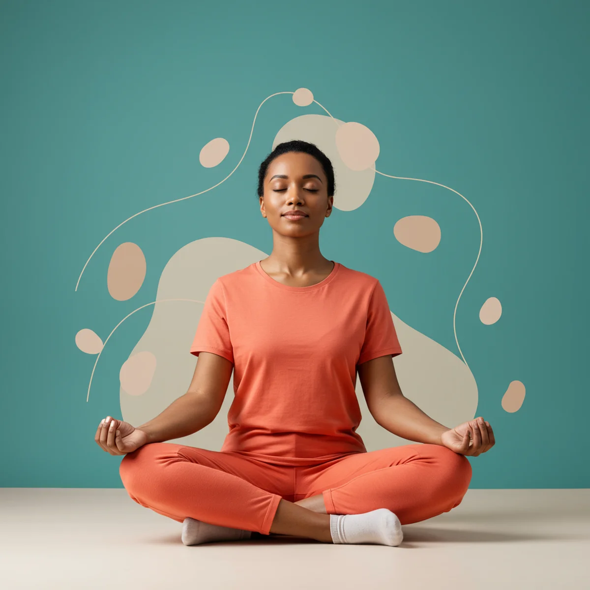 Entspannte Person in friedlicher Meditationsposition mit geschlossenen Augen